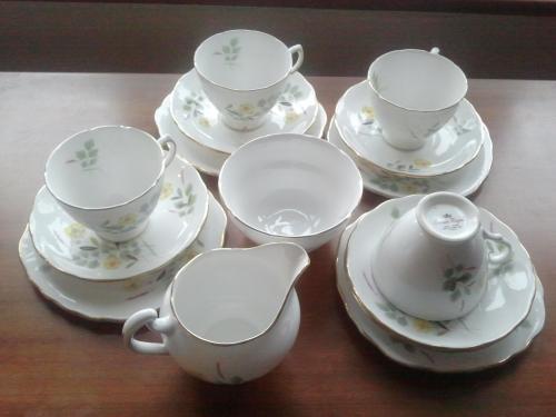 Three Crown Royal Trios + Milk Jug + Sugar Bowl yellow flower design.jpeg